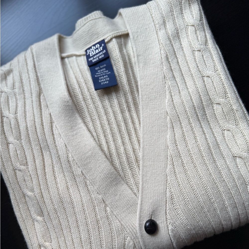 Vintage | John Blair Cream Cable Knit Cardigan | Unisex | Oversized | Size 2X - Picture 7 of 7